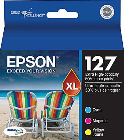 Epson® 127 DuraBrite® Ultra Cyan, Magenta, Yellow Ink Cartridges, Pack Of 3, T127520-S