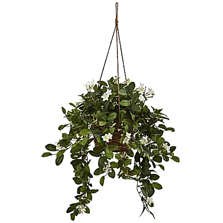 Nearly Natural Mixed Stephanotis 16”H Artificial Hanging Basket,