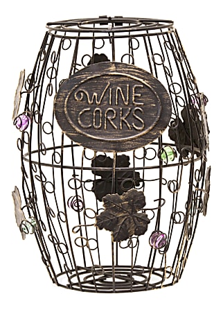 Mind Reader Wine Barrel Cork Holder, 7-5/8"H x 9-5/8"W x 7-5/8"D, Black