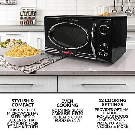 Nostalgia NRMO9BK Retro Microwave Oven 0.9 Cu. Ft. Retro Black - Office  Depot