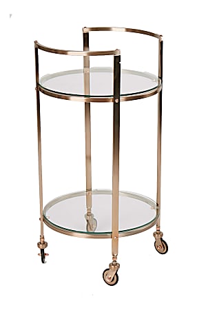 Mind Reader 2-Tier Metal/Glass Rolling Bar Cart, 31"H x 11"W x 12-1/2"D, Clear, Standard Delivery