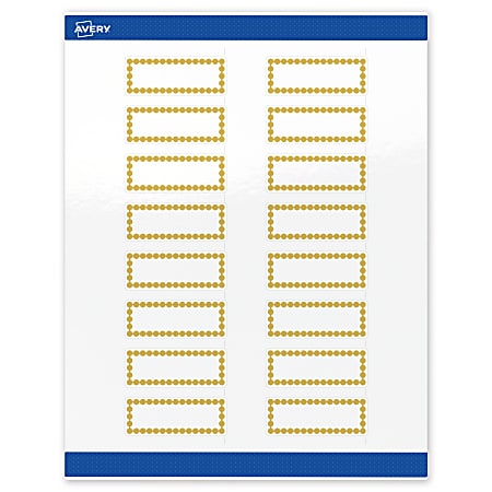 Avery® Print-To-The-Edge Labels & Sure Feed®, S00-D1G-PRWGP10, 1" x 2-5/8", Glossy White, Preprinted Gold Beads Design, Pack Of 160