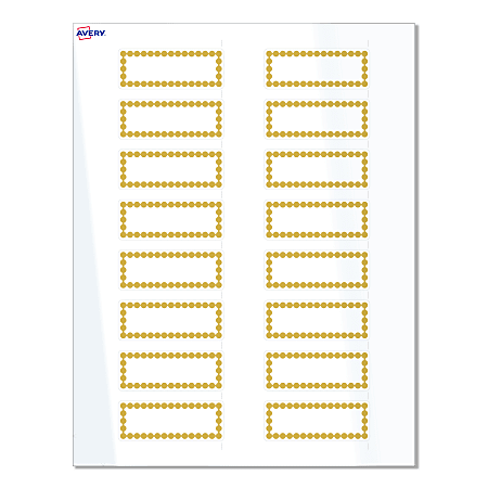 Avery® Print-To-The-Edge Labels & Sure Feed®, S00-D1G-PRWGP10, 1" x 2-5/8", Glossy White, Preprinted Gold Beads Design, Pack Of 160