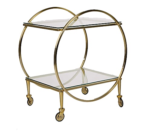 Mind Reader 2-Tier Metal/Glass Rolling Bar Cart, 26-1/2"H x 20"W x 17"D, Gold, Standard Delivery