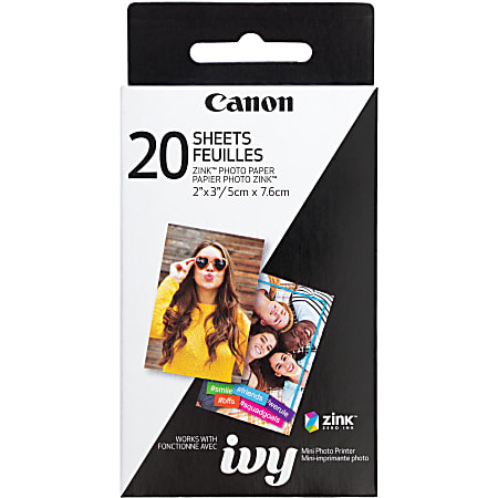 Canon Zero Ink (ZINK) Photo Paper - White - 2" x 3" - Glossy - 1 Each - 20 - Smudge-free, Water Resistant, Tear Resistant
