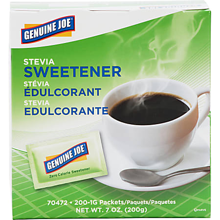 Genuine Joe Stevia Natural Sweetener Packets - 0 lb (0 oz) - Natural Sweetener - 200/Box