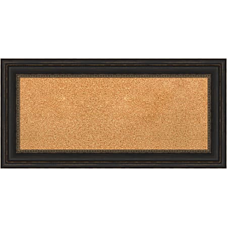 Amanti Art Rectangular Non-Magnetic Cork Bulletin Board, Natural, 35” x 17”, Accent Bronze Frame