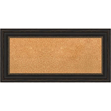Amanti Art Rectangular Non-Magnetic Cork Bulletin Board, Natural, 35” x 17”, Accent Bronze Frame