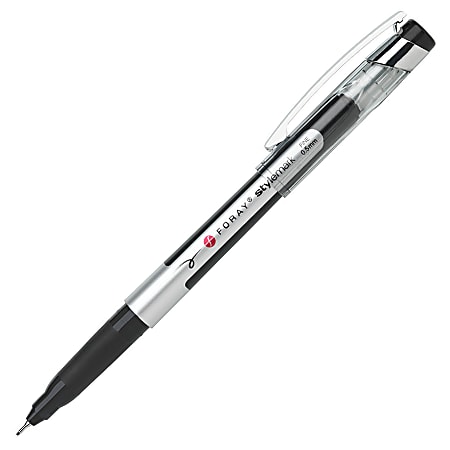 FORAY® Marker-Style Porous Point Pens With Soft Grips, Fine Point, 0.5 mm, Silver Barrel, Black Ink, Pack Of 12