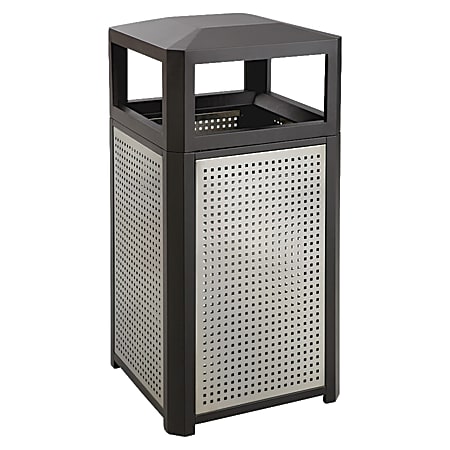 Safco Evos Series Side-Opening Steel Waste Receptacle, 15-Gallon, 33 1/4"H x 16"W x 16"D, Black/Gray