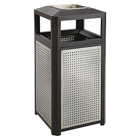Safco® Evos Square Side-Open Steel Waste Receptacle With Ashtray, 15-Gallon Capacity, Black/Gray