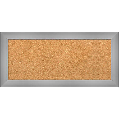 Amanti Art Rectangular Non-Magnetic Cork Bulletin Board, Natural, 34” x 16”, Flair Polished Nickel Plastic Frame
