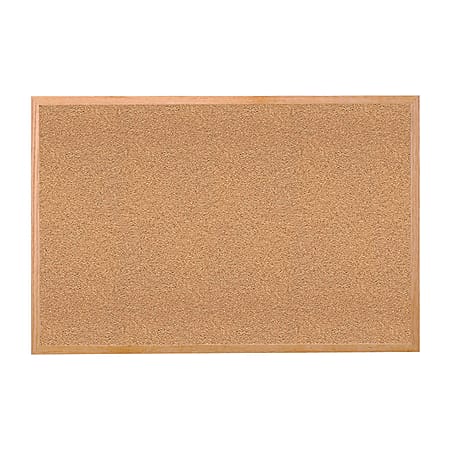 Ghent Cork Bulletin Board, 24" x 36", Wood Frame With Brown Finish