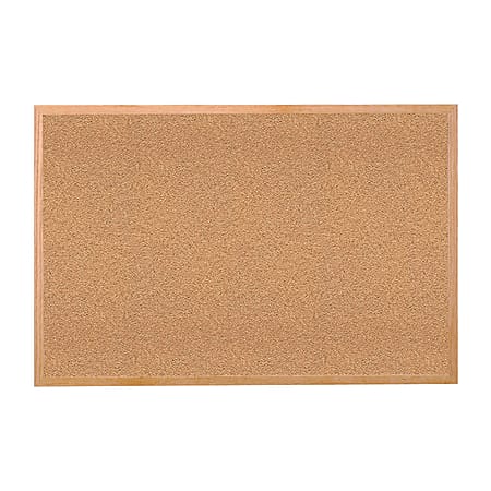 Ghent Cork Bulletin Board, 24" x 36", Wood Frame With Brown Finish