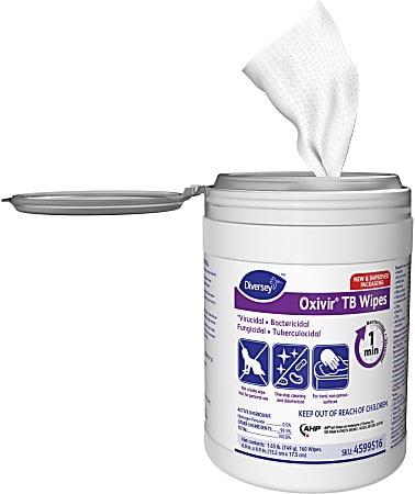 Diversey™ Oxivir Tb Wipes, Characteristic Scent, 6" x 7", 160 Per Pack, Case Of 12
