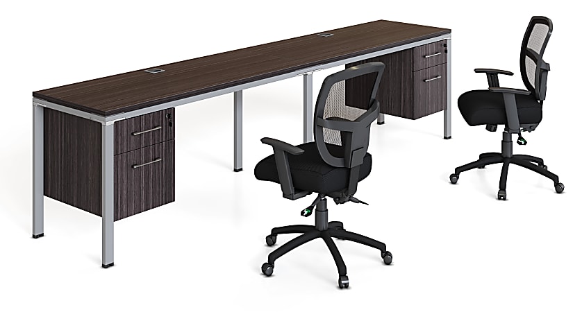 Boss Office Products Simple System Double Desk, Side By Side With 2 Pedestals, 29-1/2”H x 132”W x 30”D, Driftwood