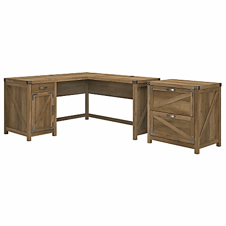 kathy ireland® Home by Bush Business Furniture Cottage Grove 60"W L-Shaped Corner Desk With 2 Drawer Lateral File Cabinet, Reclaimed Pine, Standard Delivery