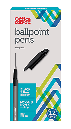 Office Depot® Brand Tinted Ballpoint Stick Pens, Medium Point, 1.0 mm, Black Barrel, Black Ink, Pack Of 12
