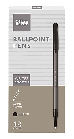 Office Depot® Brand Tinted Ballpoint Stick Pens, Medium Point, 1.0 mm, Black Barrel, Black Ink, Pack Of 12