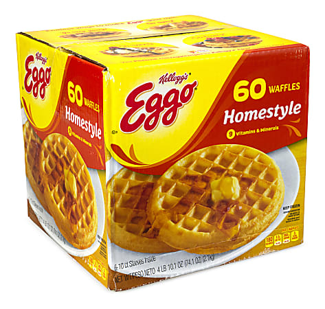 Kelloggs Eggo Homestyle Waffles 10 Waffles Per Pack Box Of 6 Packs Office Depot