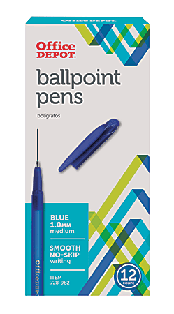 Office Depot® Brand Ballpoint Stick Pens, Medium Point, 1.0 mm, Blue Barrel, Blue Ink, Pack Of 12