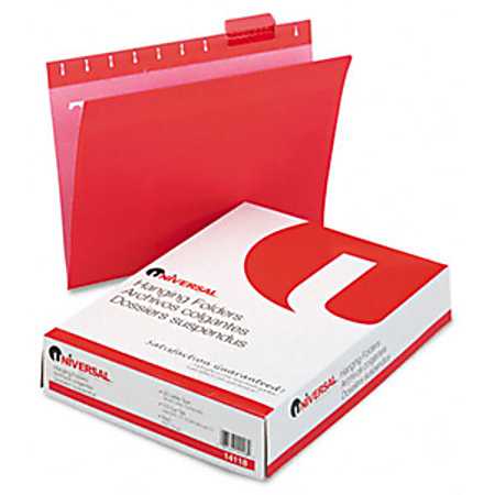 Universal 14118 Hanging File Folder - Letter - 8.5" x 11" - 1/5 Tab Cut - 25 / Box - 11pt. - Red