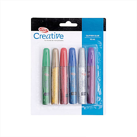 Creative Glitter Glue, 10 ml, Assorted Colors, Total Qty 6