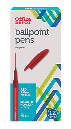 Office Depot® Brand Ballpoint Stick Pens, Medium Point, 1.0 mm, Red Barrel, Red Ink, Pack Of 12