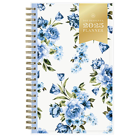 2025 Day Designer Weekly/Monthly Planning Calendar, 5” x 8”, Blue Bouquet, January 2025 To December 2025