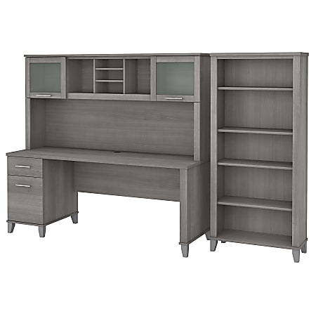 Bush Furniture Somerset 72"W Office Desk With Hutch And 5-Shelf Bookcase, Platinum Gray, Standard Delivery