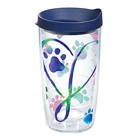 Tervis Project Paws Tumbler With Lid, Dog Paws Script Heart, 16 Oz, Clear/Navy