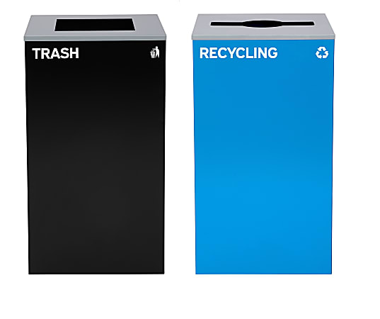 Alpine Industries Stainless-Steel Open Top Mixed Recycling And Trash Can Set, 29 Gallons,, Black/Blue - ALP4450-BLK-KIT4
