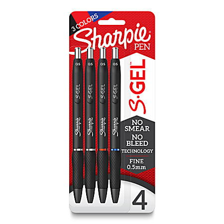 S-Gel High-Performance Gel Pen, Retractable, Fine 0.5 mm, Assorted Ink Colors, Black Barrel, 4/Pack
