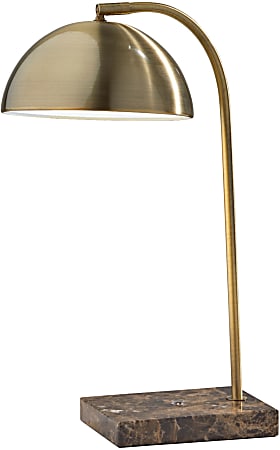 Adesso® Paxton Desk Lamp, 18"H, Antique Brass Shade/Brown Marble Base
