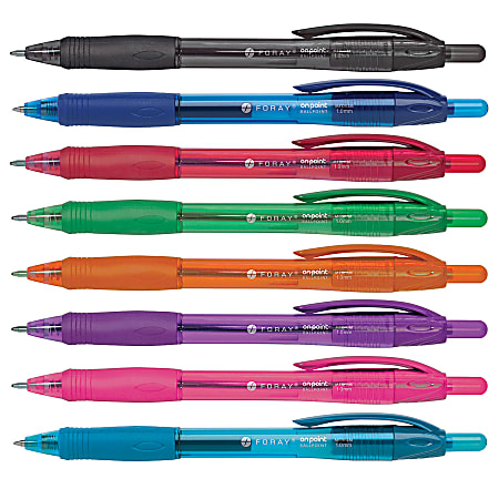 FORAY® Soft-Grip Retractable Ballpoint Pens, Medium Point, 1.0 mm, Assorted Barrels, Assorted Ink Colors, Pack Of 8