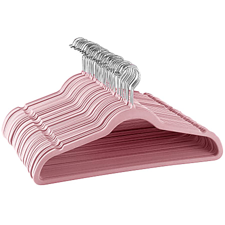 Elama Flocked Velvet Clothes Hangers, Pink, Pack Of 50 Hangers