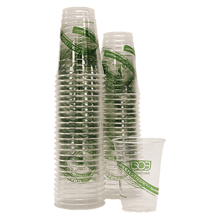 Eco-Products® GreenStripe® PLA Compostable Cold Cups, Clear/Green, 16 Oz, Pack Of 1,000