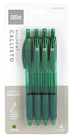 Office Depot Brand Callisto Soft Grip Retractable Ballpoint Pens Medium  Point 1.0 mm Green Barrel Green Ink Pack Of 4 - Office Depot