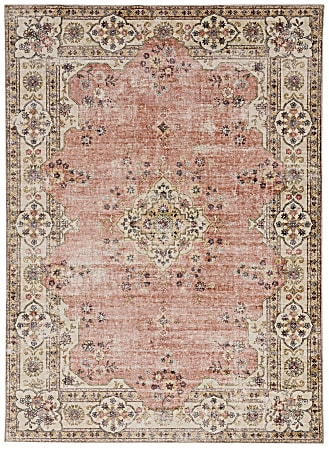Linon Washable Area Rug, 5' x 7', Hailie Pale Pink/Ivory