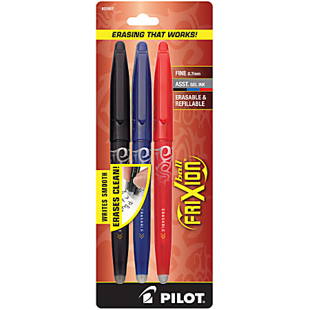 Pilot® FriXion® Ball Erasable Gel Pens, Pack of 3, Fine Point, 0.7mm, Assorted Ink Colors