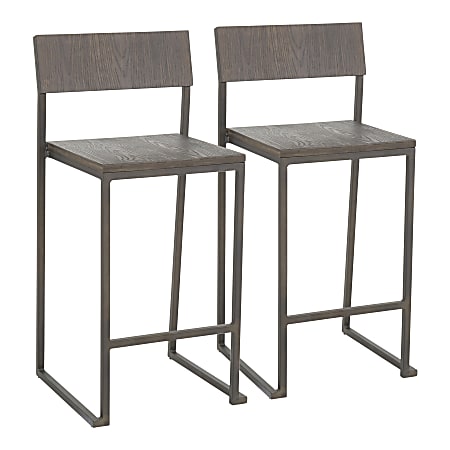 LumiSource Industrial Fuji Counter Stools, Antique/Espresso, Set