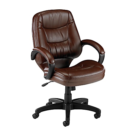 Lorell™ Westlake Series Managerial Mid-Back Leather Chair, 43"H x 26 1/2"W x 28 1/2"D, Brown/Black