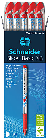 Schneider Slider XB Viscoglide Ballpoint Pens, Extra Bold Point, 1.4 mm, Assorted Barrels, Red Ink, Pack Of 10