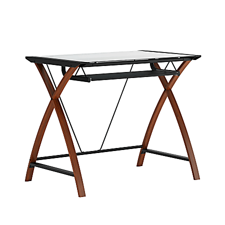 Flash Furniture 36"W Glass Computer Desk With Crisscross Frame, Black, Cherry/Clear
