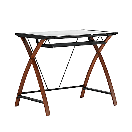 Flash Furniture 36"W Glass Computer Desk With Crisscross Frame, Black, Cherry/Clear