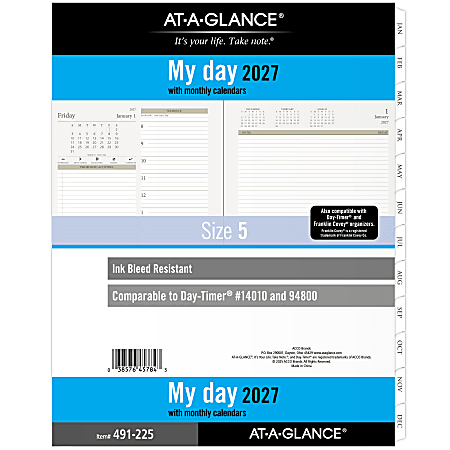 AT-A-GLANCE® 2027 Daily Planner Two Pages Per Day Refill, Loose-Leaf, Folio Size, 8 1/2" x 11"