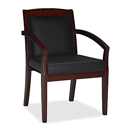 Mayline® Mercado Wood And Leather Guest Chair, 34"H x 22 1/2"W x 23 1/2"D, Mahogany/Black