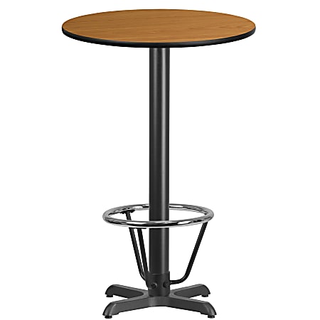 Flash Furniture Laminate Round Table Top With Bar-Height Table Base And Foot Ring, 43-1/8"H x 24"W x 24"D, Natural/Black