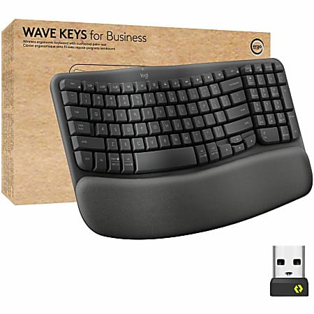 Logitech Wave Keys for Business, Wireless Ergonomic Keyboard with Cushioned Palm Rest, Logi Bolt Technology, Graphite - 920012058