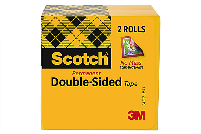 Scotch Double Sided Tape, Permanent, 1/2 in x 1296 in, 2 Tape Rolls, Clear, Home Office and School Supplies